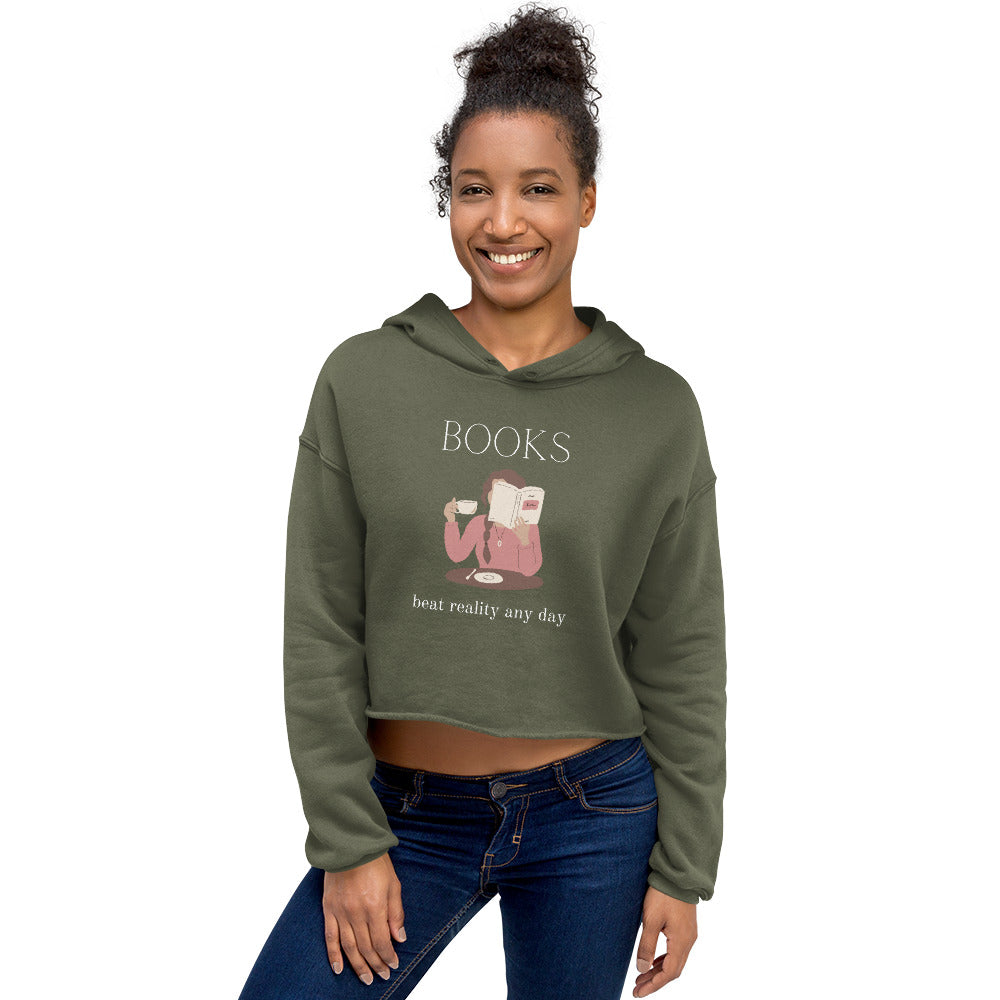 Books Beat Reality, Lovers Crop Hoodie