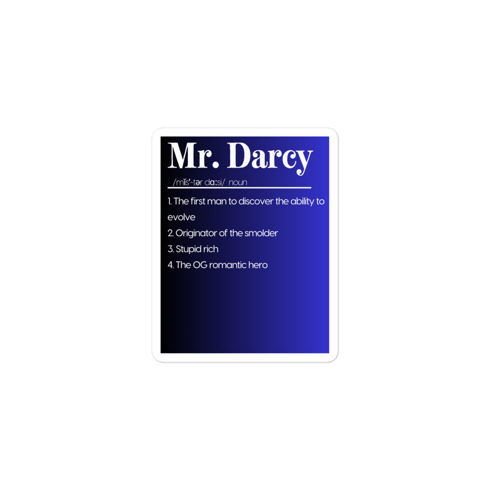 Mr. Darcy, definition, Bubble-free stickers