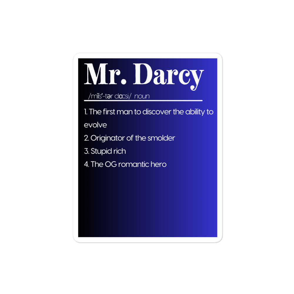 Mr. Darcy, definition, Bubble-free stickers