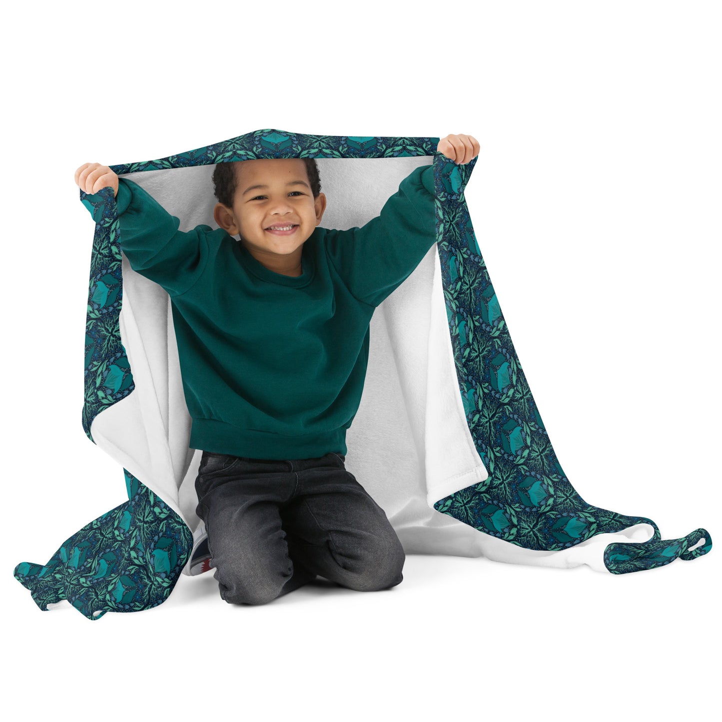 Teal Floral Throw Blanket