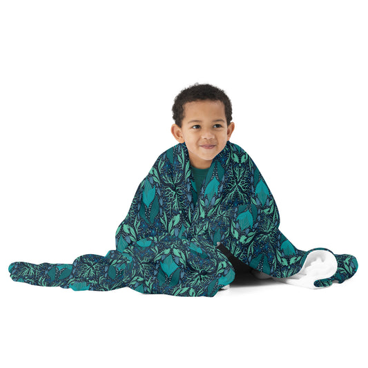 Teal Floral Throw Blanket